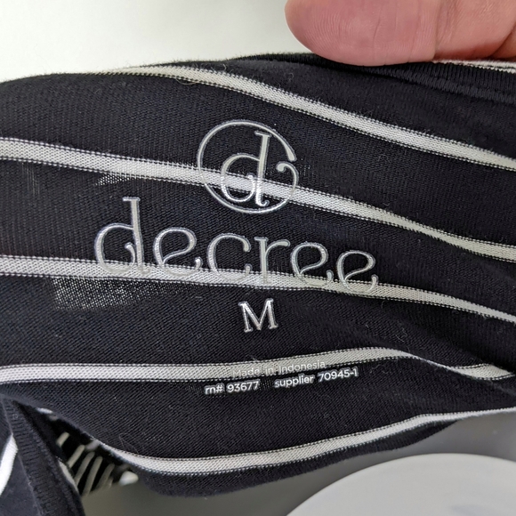 DECREE Body Suit Stripe Black White Criss Cross Plunge Front Short Sleeve Medium - Picture 6 of 7